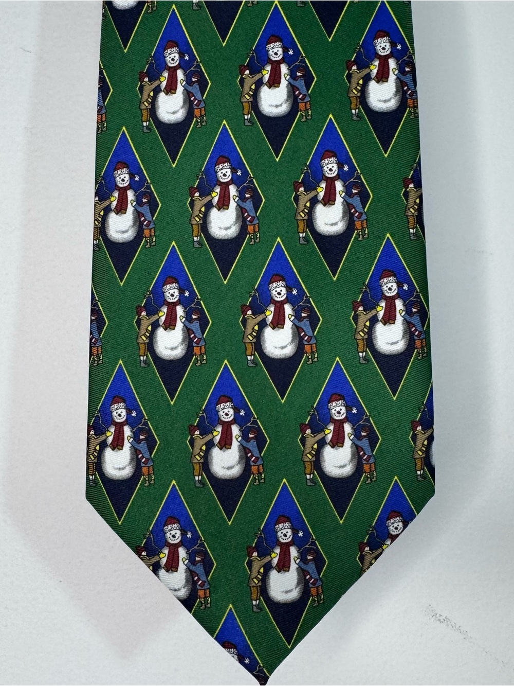 Santa’s Dream Snowman Christmas Novelty Necktie Green Holiday Winter Tie